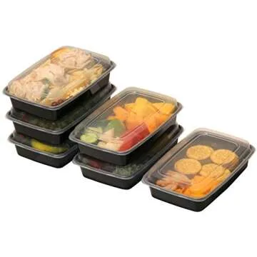 50 Pack - SimpleHouseware 1 Compartment Reusable Food Grade Meal Prep Storage Container Lunch Boxes, 28 Ounces