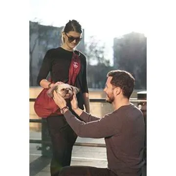 Puppy Eyes Waterproof Pet Carrier Sling Comfortable and Adjustable Dog Sling Ideal for Small & Medium Dogs up to 16 lb - Lightweight & Easy-Care Dog Carrier with Bonus car seat Belt and E-Book (red)