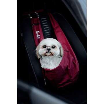 Puppy Eyes Waterproof Pet Carrier Sling Comfortable and Adjustable Dog Sling Ideal for Small & Medium Dogs up to 16 lb - Lightweight & Easy-Care Dog Carrier with Bonus car seat Belt and E-Book (red)
