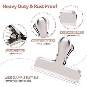 Pack of 8 Bag Clips, Stainless Steel and Heavy Duty Metal Bag Clip,Tightly Seals Chip, Coffee, Bread...