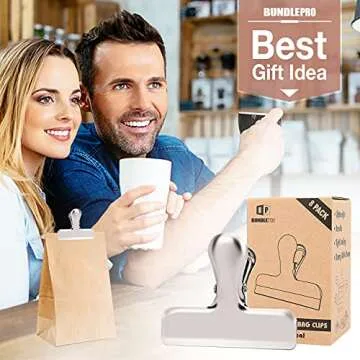 Pack of 8 Bag Clips, Stainless Steel and Heavy Duty Metal Bag Clip,Tightly Seals Chip, Coffee, Bread or Cereal Bags to Keep Food Fresh, for Home, Kitchen, Office, Pantry, Camping (Matte Silver)