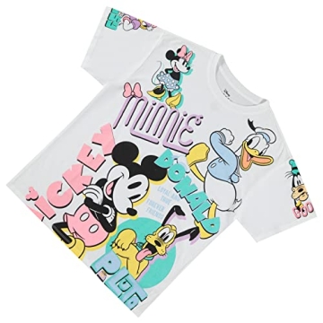 Disney Ladies Mickey Mouse Fashion Shirt Mickey Mouse Multi Print Tee - Mickey Mouse Allover Tee (White, Medium)