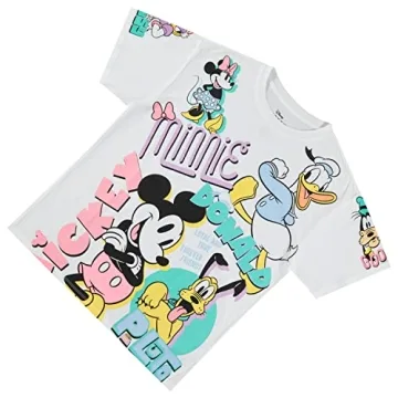 Disney Ladies Mickey Mouse Fashion Shirt Mickey Mouse Multi Print Tee - Mickey Mouse Allover Tee (White, Medium)