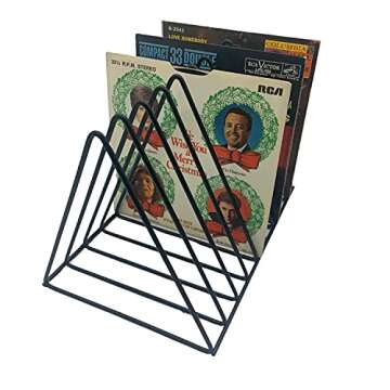 Vinyl Record Storage Holder Stand - Premium Triangle Metal Wire Magazine Rack and Book Holder holds up to 33 Lp Album Records, Functional and Contemporary Vinyl Record Rack Organizer (Black)