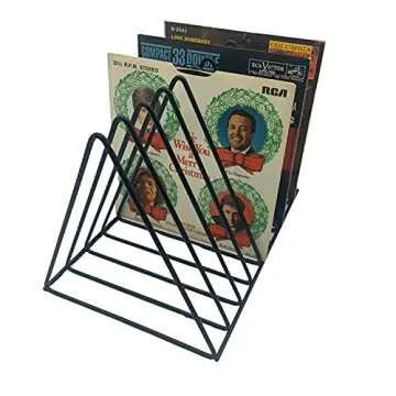 Vinyl Record Storage Holder Stand - Premium Triangle Metal Wire Magazine Rack and Book Holder holds up to 33 Lp Album Records, Functional and Contemporary Vinyl Record Rack Organizer (Black)
