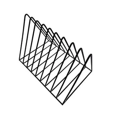 Vinyl Record Storage Holder Stand - Premium Triangle Metal Wire Magazine Rack and Book Holder holds up to 33 Lp Album Records, Functional and Contemporary Vinyl Record Rack Organizer (Black)