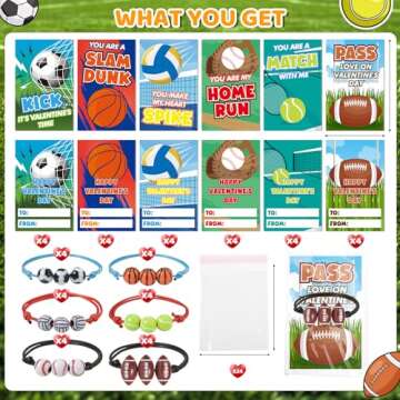 AuroTops Valentine's Day Cards for Kids - 24 Adjustable Sports Charm Bracelets with Valentine's Day ...