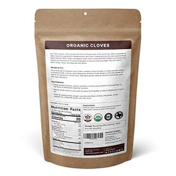 SPICY ORGANIC Cloves Whole - 100% Pure USDA Organic - Non-GMO, Keto Friendly, Non-Irradiated Fresh C...