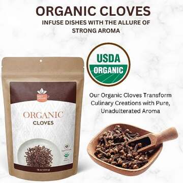 SPICY ORGANIC Cloves Whole - 100% Pure USDA Organic - Non-GMO, Keto Friendly, Non-Irradiated Fresh Clove Seed Spice - 16 OZ
