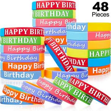 BBTO 48 Colorful Rubber Bracelets for Birthday Celebrations