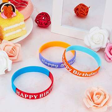 BBTO 48 Colorful Rubber Bracelets for Birthday Celebrations