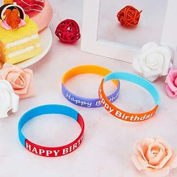 BBTO 48 Colorful Rubber Bracelets for Birthday Celebrations