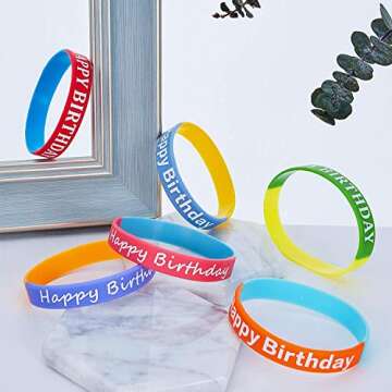 BBTO 48 Colorful Rubber Bracelets for Birthday Celebrations