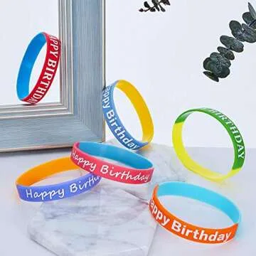 BBTO 48 Colorful Rubber Bracelets for Birthday Celebrations