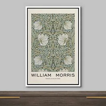 wall26 Framed Canvas Print Wall Art Pimpernel Flowers by William Morris Historic Cultural Illustrations Fine Art Traditional Scenic Colorful for Living Room, Bedroom, Office - 16"x24" White