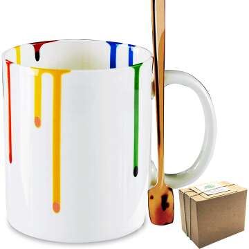 Colorful Artist Mug with Rose Gold Spoon for Her