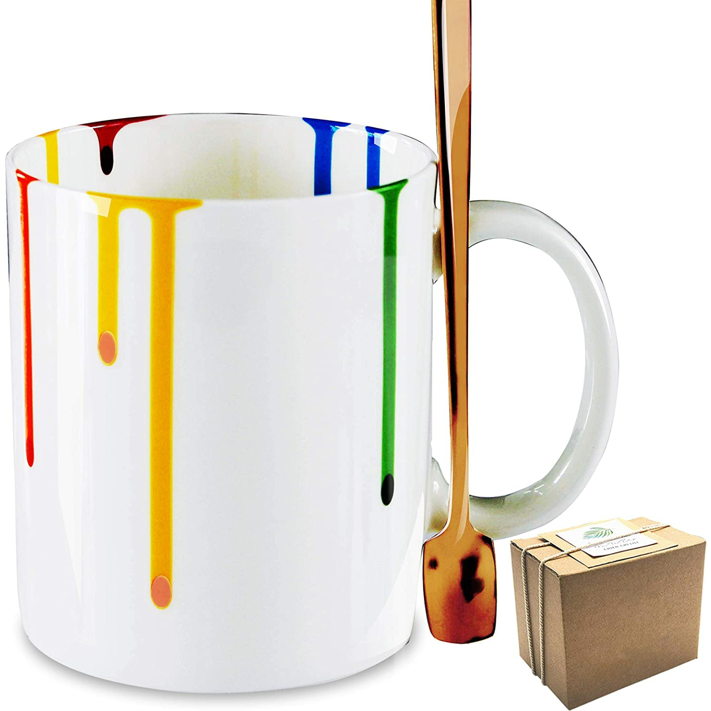 Colorful Artist Mug with Rose Gold Spoon for Her