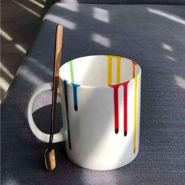 Colorful Artist Mug with Rose Gold Spoon for Her