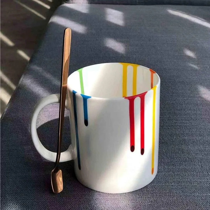Colorful Artist Mug with Rose Gold Spoon for Her