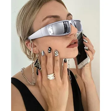 GUVIVI Futuristic Rectangle Sunglasses with UV400 Protection