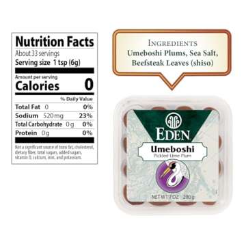 Eden Umeboshi Plum, Japanese Pickled Plum, Wakayama Grown, Whole, Traditionally Made in Japan, No MS...