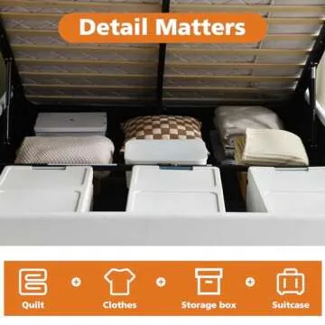 VELOCAVA Lift Up Storage Bed Queen Size Upholstered Beds with Hydraulic Mechanism, Gas Lift Up Storage Bed with Headboard and Wooden Slat Support and Under Bed Storage, No Spring Box Needed, White