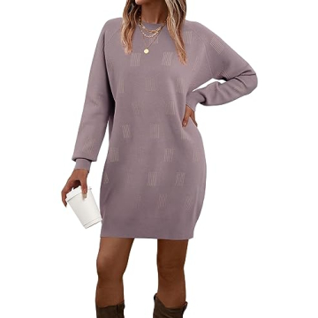 Arach&Cloz Womens Fall Fashion 2024 Sweater Dress Crew Neck Long Sleeve Casual Knitted Oversized Plu...