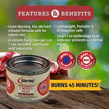 Sterno 70277 Smores Maker Jr Table Top Smores Fire Pit, Portable, Cordless, Food-Safe, Great for Outdoors or Indoors - Jr Size, Black