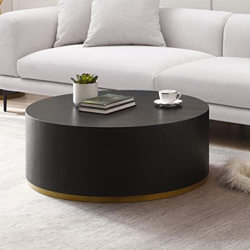 Stylish JUSTONE 35.1" Round Coffee Table with Gold Rim