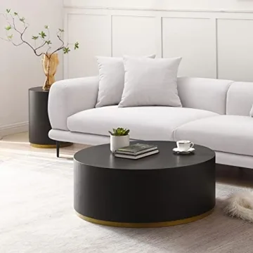 Stylish JUSTONE 35.1" Round Coffee Table with Gold Rim