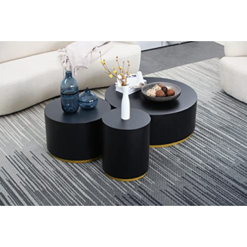 Stylish JUSTONE 35.1" Round Coffee Table with Gold Rim