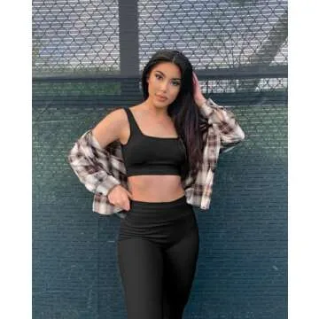 OQQ Women's 2 Piece Yoga Leggings Ribbed Seamless Workout High Waist Athletic Pants Black Black