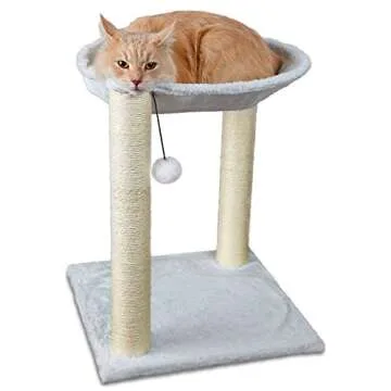 Paws & Pals 3-in-1 Cat Scratching Post w/Hammock & Toy | No-Effort Assembly, Sturdy Pressed-Wood w/Vegan Fur Carpet - Pet Bed Scratch Lounge Furniture Best for Kitten & Large Kitty Cats - Tall, White