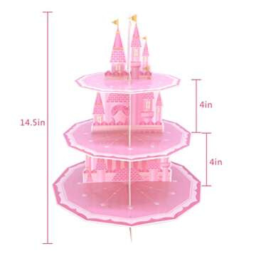 KALEFO Princess Party Supplies 3 Tier Cupcake Stand Girl Birthday Decorations Pink Castle Cake Treat Table Decor(Princess)