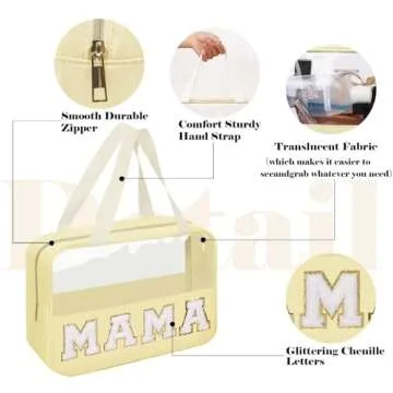 Trendy Chenille Letter Patches Clear MAMA Cosmetic Bag