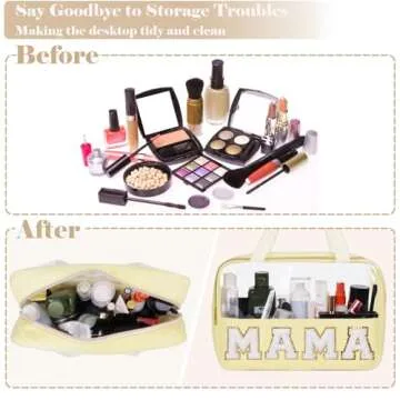 Trendy Chenille Letter Patches Clear MAMA Cosmetic Bag