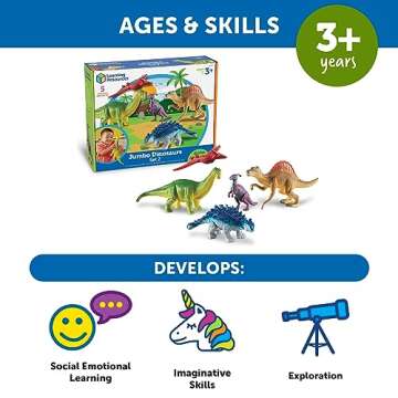 Learning Resources Jumbo Dinosaurs Expanded Set - 5 Pieces, Ages 3+, Dinosaurs for Toddlers, Dinosaurs Action Figure Toys, Kids' Play Dinosaur, Dinosaur toys for kids