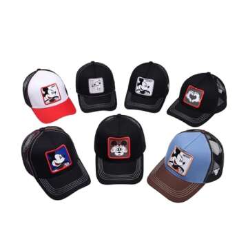 Cartoon Baseball Cap Men's Women's Sun Hat Retro Trucker Hat Breathable Mesh Cap Adjustable Trucker Hats Sports Cap Casual (Black)