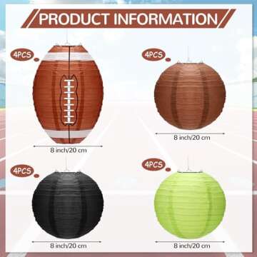 Rossesay 16 Pcs Football Paper Lanterns 8 Inch Football Centerpiece Party Decoration Sports Lantern ...