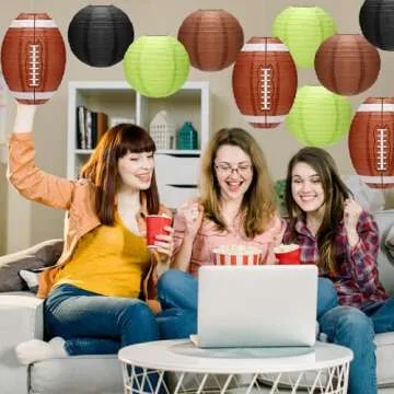 Rossesay 16 Pcs Football Paper Lanterns 8 Inch Football Centerpiece Party Decoration Sports Lantern Decorations Hanging Rugby Decors for Sports Themed Birthday Game Party Decor Supplies