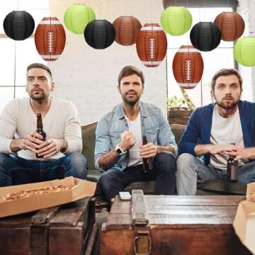 Rossesay 16 Pcs Football Paper Lanterns 8 Inch Football Centerpiece Party Decoration Sports Lantern Decorations Hanging Rugby Decors for Sports Themed Birthday Game Party Decor Supplies
