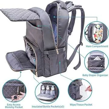 Bamomby Diaper Bag Backpack for Moms and Dads - Gray