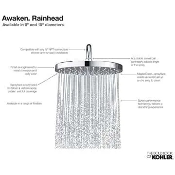 KOHLER Awaken Rainhead Showerhead - Premium Rainfall Experience