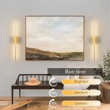 KARTOOSH Battery Operated Wall Sconces with Remote Control, Dimmable Wall Sconces Set of Two, 350°Rotate, 3000K LED Gold Wireless Wall Light for Living Room, Hallway, Bedroom, 28.3 Inch (2 Pack)