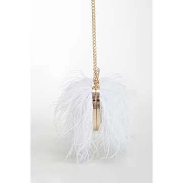 Women Real Natural Ostrich Feather Evening Bags Purses Clutch Vintage Banquet Handbag (white)
