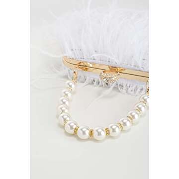 Women Real Natural Ostrich Feather Evening Bags Purses Clutch Vintage Banquet Handbag (white)