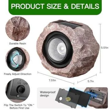 Timeflies Solar Rock Lights Outdoor - 4 Pack Super Bright