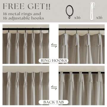 102 Inch Long Curtains Pinch Pleat Linen Curtains for Living Room Bedroom 2 Panels Tan Brown Burlywood Taupe Light Filtering Privacy 102 Inch Pleated Drapes Hooks Rings Back Tab for Sliding Door