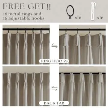 102 Inch Long Curtains Pinch Pleat Linen Curtains for Living Room Bedroom 2 Panels Tan Brown Burlywood Taupe Light Filtering Privacy 102 Inch Pleated Drapes Hooks Rings Back Tab for Sliding Door