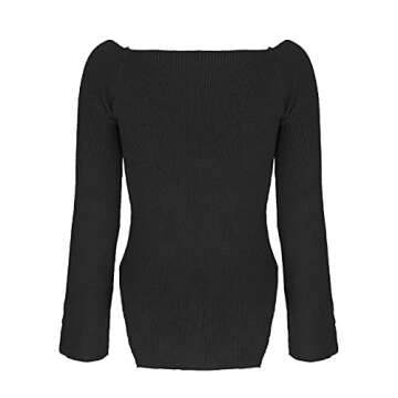 Womens Sweater Tops Sweetheart Neck Ribbed Bustier Corset Knit Long Sleeve Pullover Sweater Top (Medium, Black)